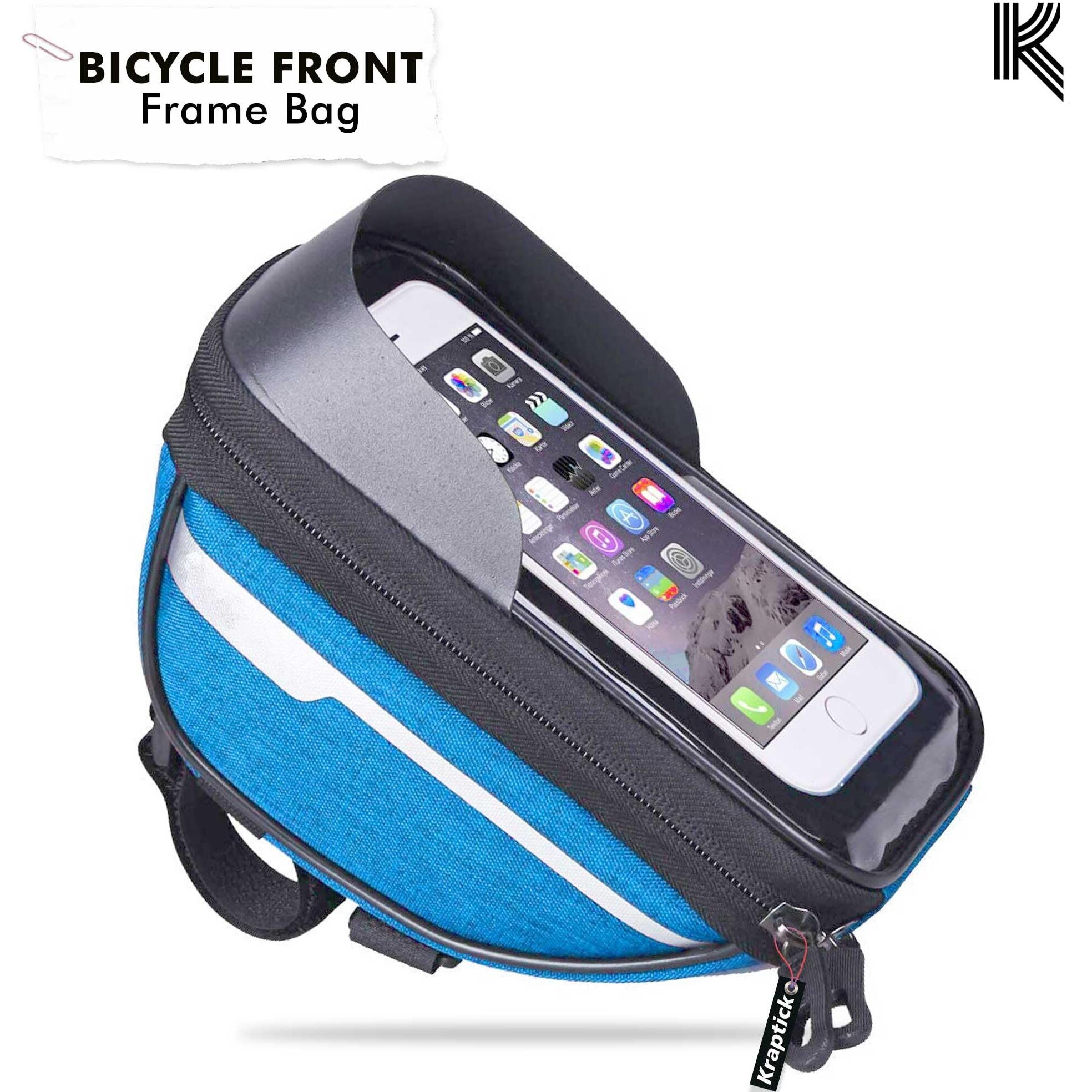 Kraptick Water-Proof Cycle Bag, Cycle Front Frame Bag with Phone Holder, Cycle Handle Bar Bag, Cycle Storage Pouch for Tools and Mobile Accessories (Blue)