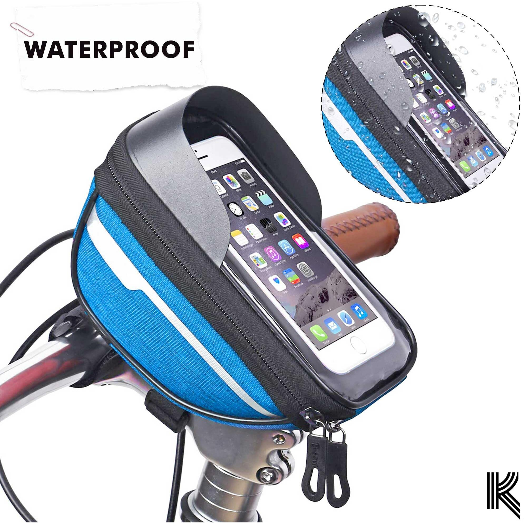 Kraptick Water-Proof Cycle Bag, Cycle Front Frame Bag with Phone Holder, Cycle Handle Bar Bag, Cycle Storage Pouch for Tools and Mobile Accessories (Blue)