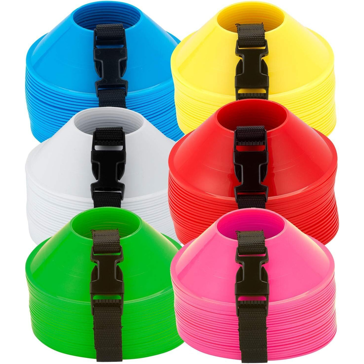 Fitfix Sports Soccer Mini Disc Cones - Durable 5  Diameter, 1.5  Height - Sets of 50 ps with Carry Strap - Lightweight, Versatile for Soccer, Cricket, Track & Field Training