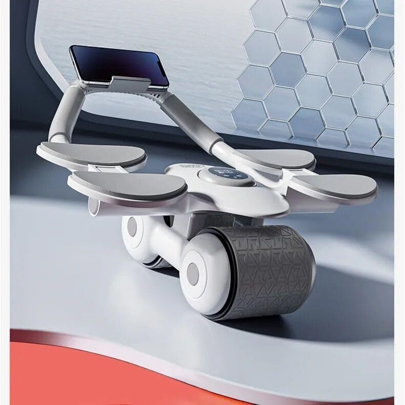 HREDOW Auto Rebound Ab Roller, Automatic Abdominal Rolling Wheel, 4 Elbow Pads Abs Exercise Roller Machine with Timer, Premium Elbow Support Abdominal Exercise Equipment for Men and Women