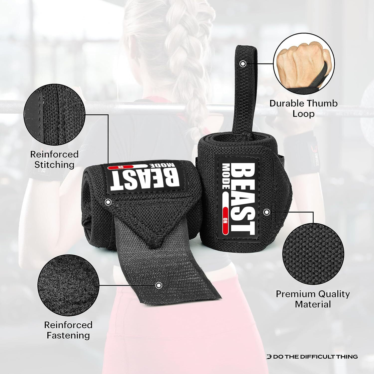 STEIGEN FITNESS Beast Mode Exercise Wrist Bands (Competition Grade) 22  Wrist Supporter for Gym, Gym Gloves, Wrist Band for Men Gym, Hand Grip (Black)