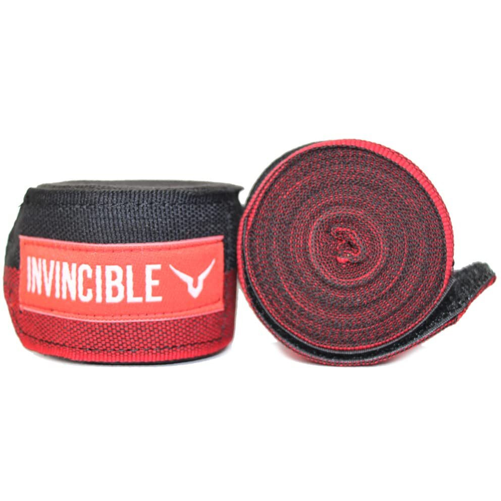 INVINCIBLE Nylon Mexican Style Semi-Stretch Hand Wraps (Black Red, 2.5 Meter)