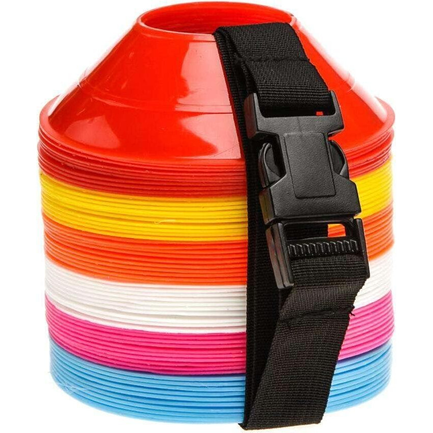 Fitfix Sports Soccer Mini Disc Cones - Durable 5  Diameter, 1.5  Height - Sets of 25 ps with Carry Strap - Lightweight, Versatile for Soccer, Cricket, Track & Field Training