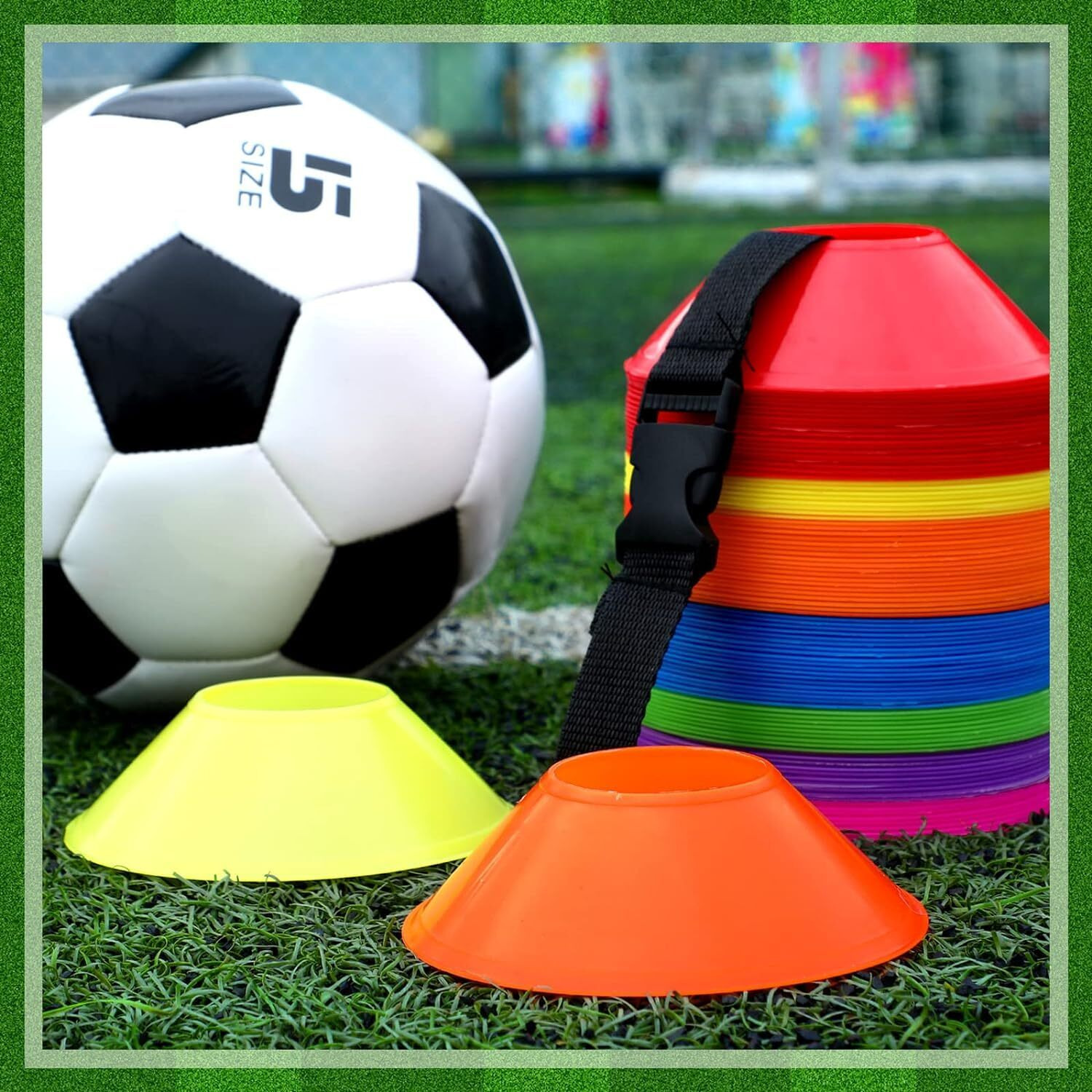 Fitfix Sports Soccer Mini Disc Cones - Durable 5  Diameter, 1.5  Height - Sets of 15 ps with Carry Strap - Lightweight, Versatile for Soccer, Cricket, Track & Field Training