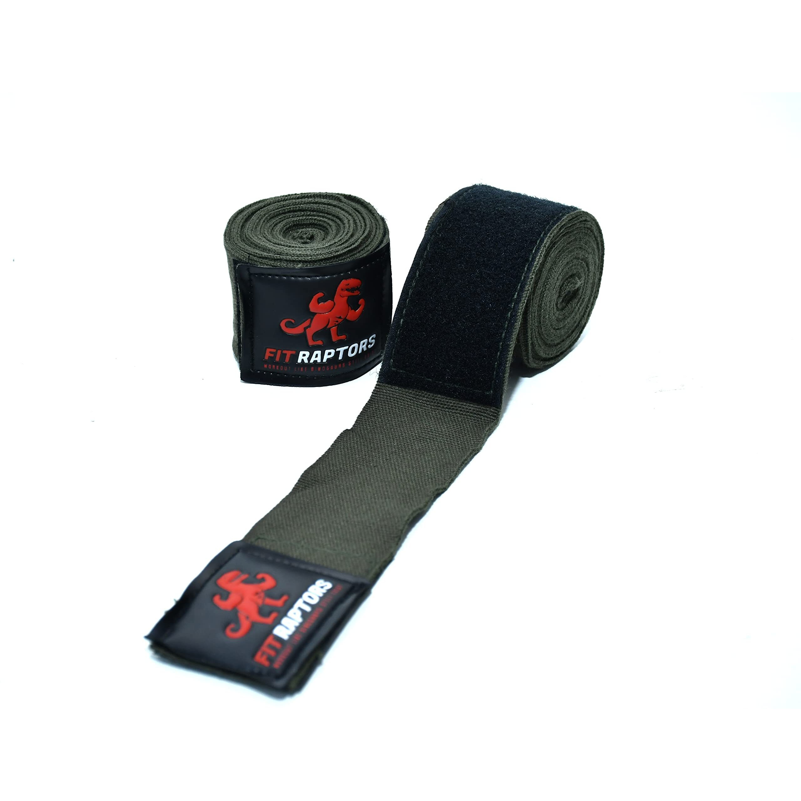FitRaptors Cotton Boxing Hand Wrap with Thumb Loop for Men & Women Gym Accessories and Fitness Support Gloves Straps with Premium Velcro for Better Stability and Grip (3 Meters, Army Green)
