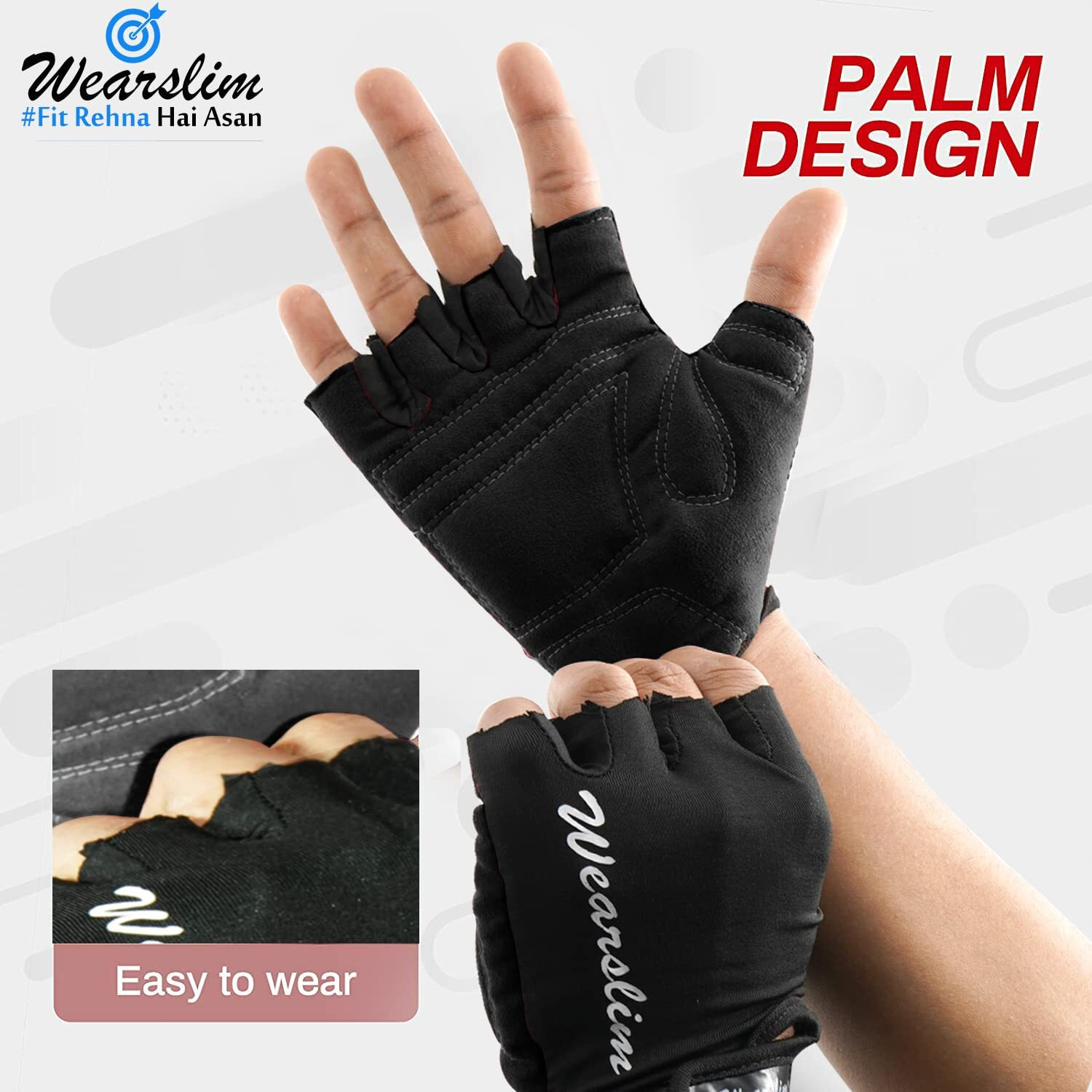 Wearslim Premium Workout Weight Lifting Fingerless Gym Gloves for Training, Exercise, Fitness Workout Hand Grips Exercises - Black (Size- S)