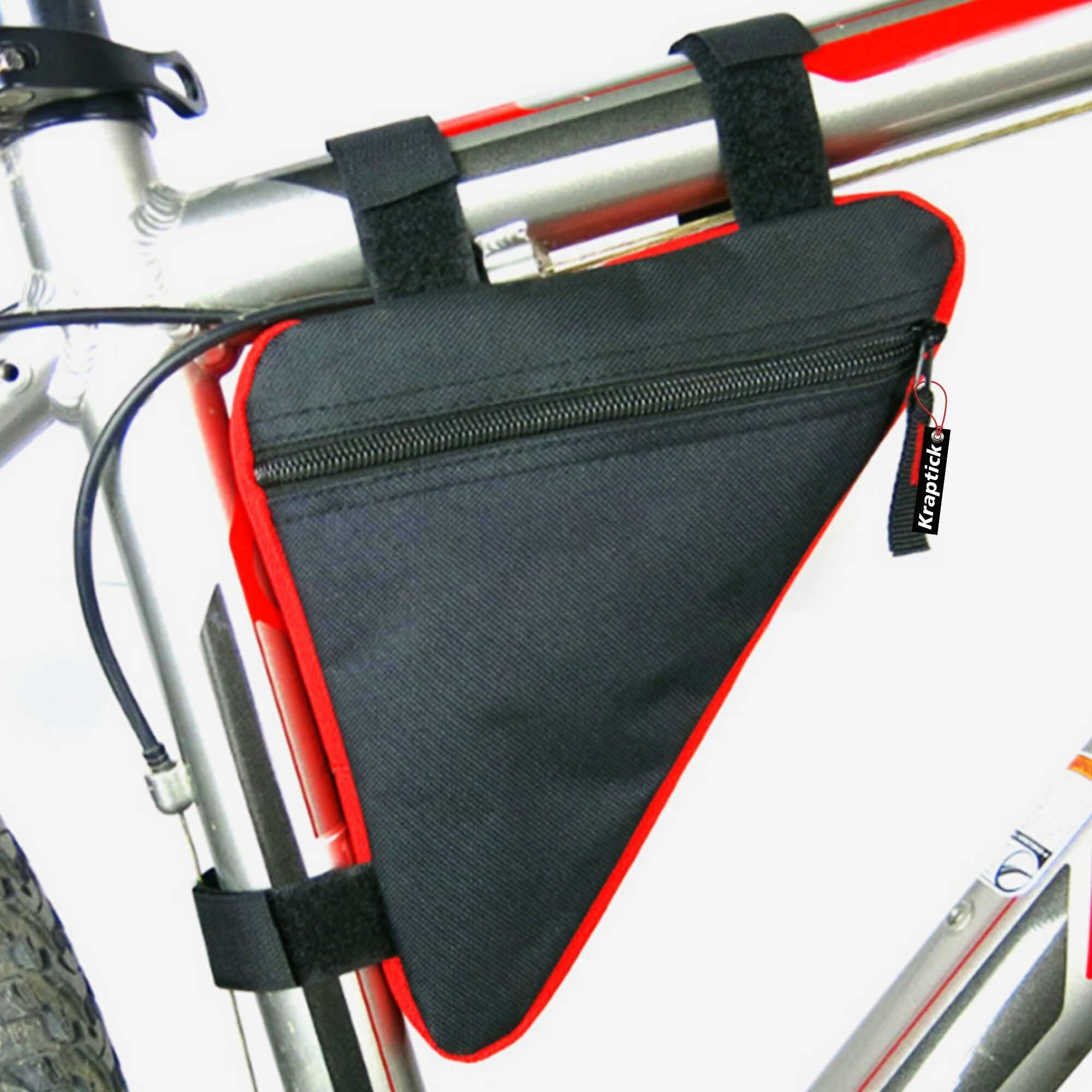 Kraptick Triangle Bike Bag - Bike Frame Bag for Bicycle Tools - Bike Pouch for Cycle Accessories, Bicycle Frame Front Triangle Bag Bike, Cycle Triangle Bag (Red Black)