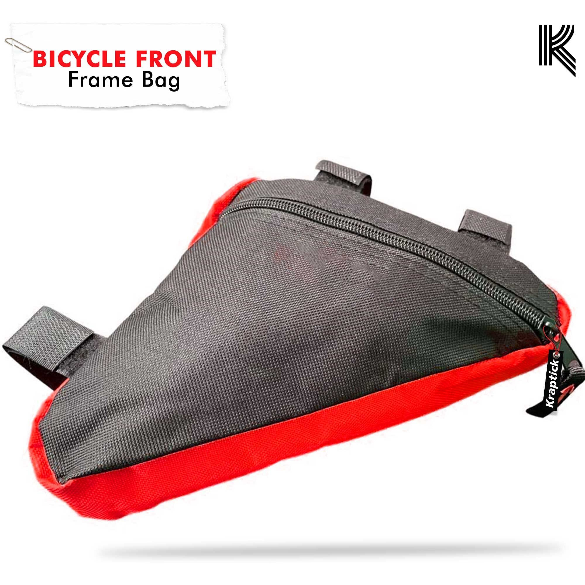 Kraptick Triangle Bike Bag - Bike Frame Bag for Bicycle Tools - Bike Pouch for Cycle Accessories, Bicycle Frame Front Triangle Bag Bike, Cycle Triangle Bag (Red Black)