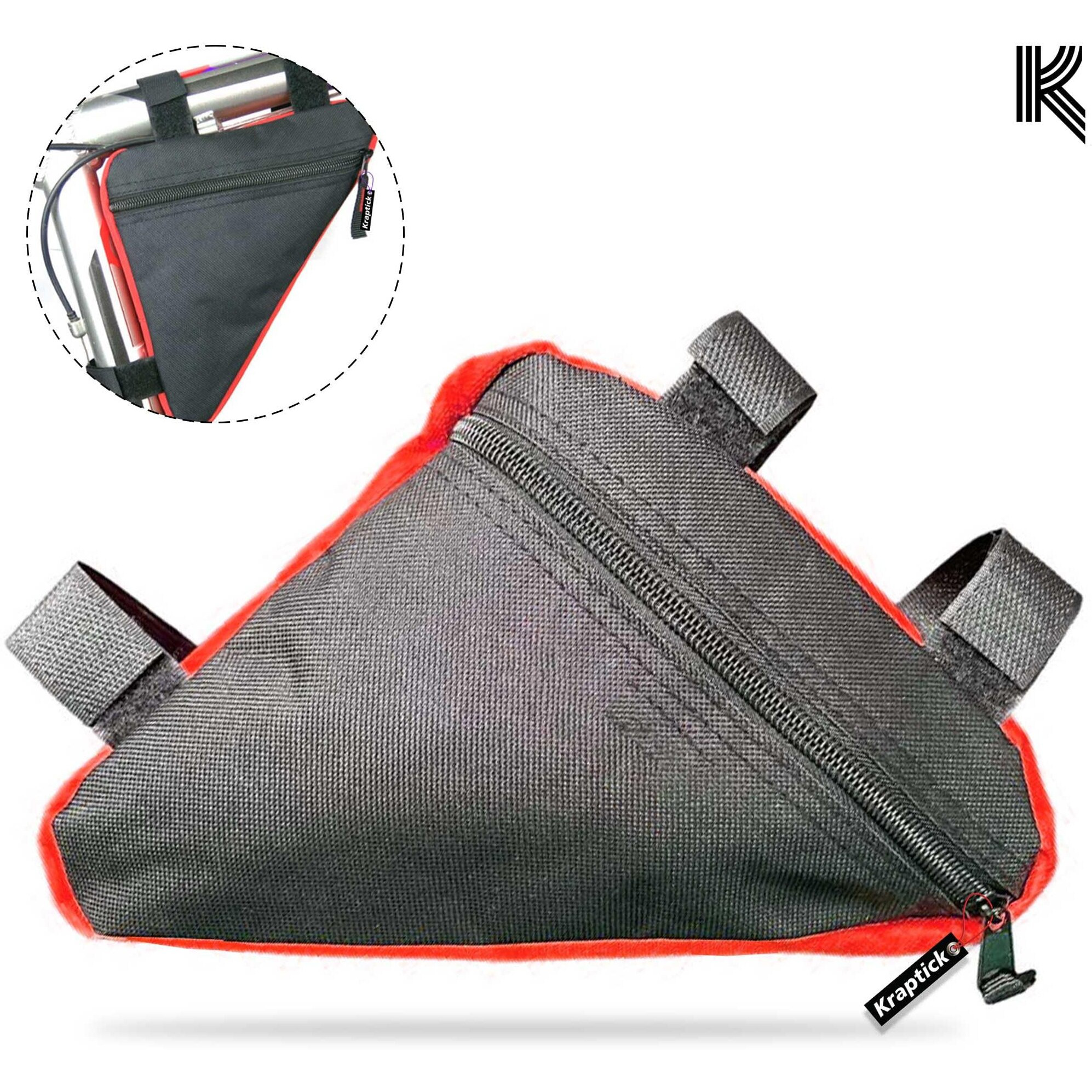 Kraptick Triangle Bike Bag - Bike Frame Bag for Bicycle Tools - Bike Pouch for Cycle Accessories, Bicycle Frame Front Triangle Bag Bike, Cycle Triangle Bag (Red Black)
