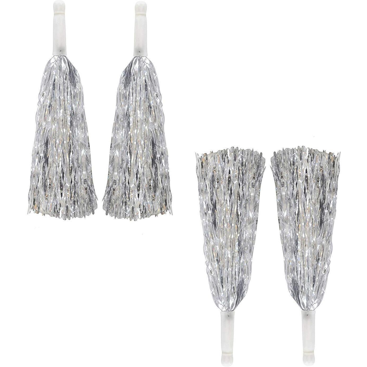 Amit Marketing Cheerleader Pom Poms | Soft Comfortable Handle Reusable | Waterproof | Rooter Shaker Toy | for Cheerleading, Celebrations, Sports Events, Party, Room dcor etc.  Pack of 2 (Silver)