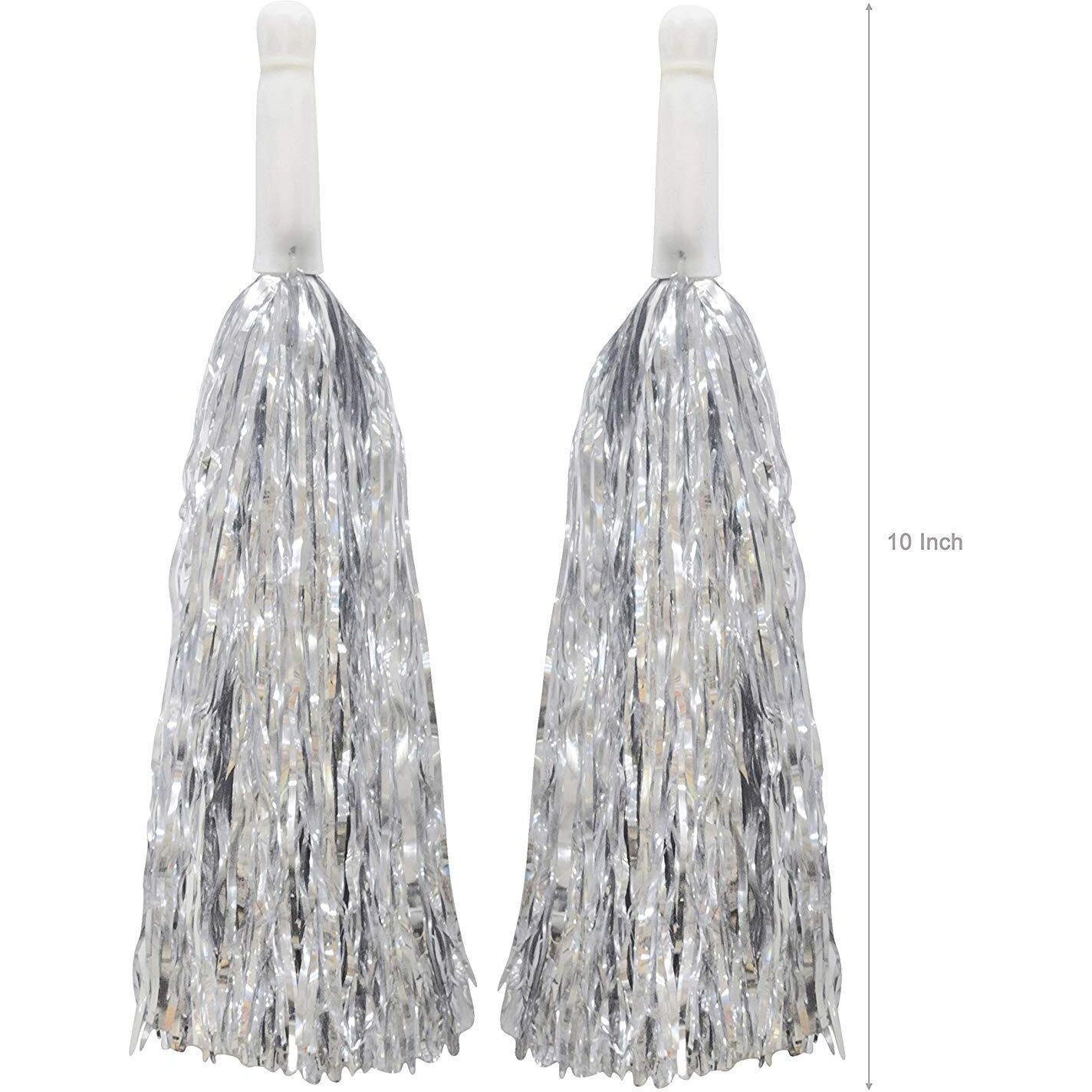 Amit Marketing Cheerleader Pom Poms | Soft Comfortable Handle Reusable | Waterproof | Rooter Shaker Toy | for Cheerleading, Celebrations, Sports Events, Party, Room dcor etc.  Pack of 2 (Silver)