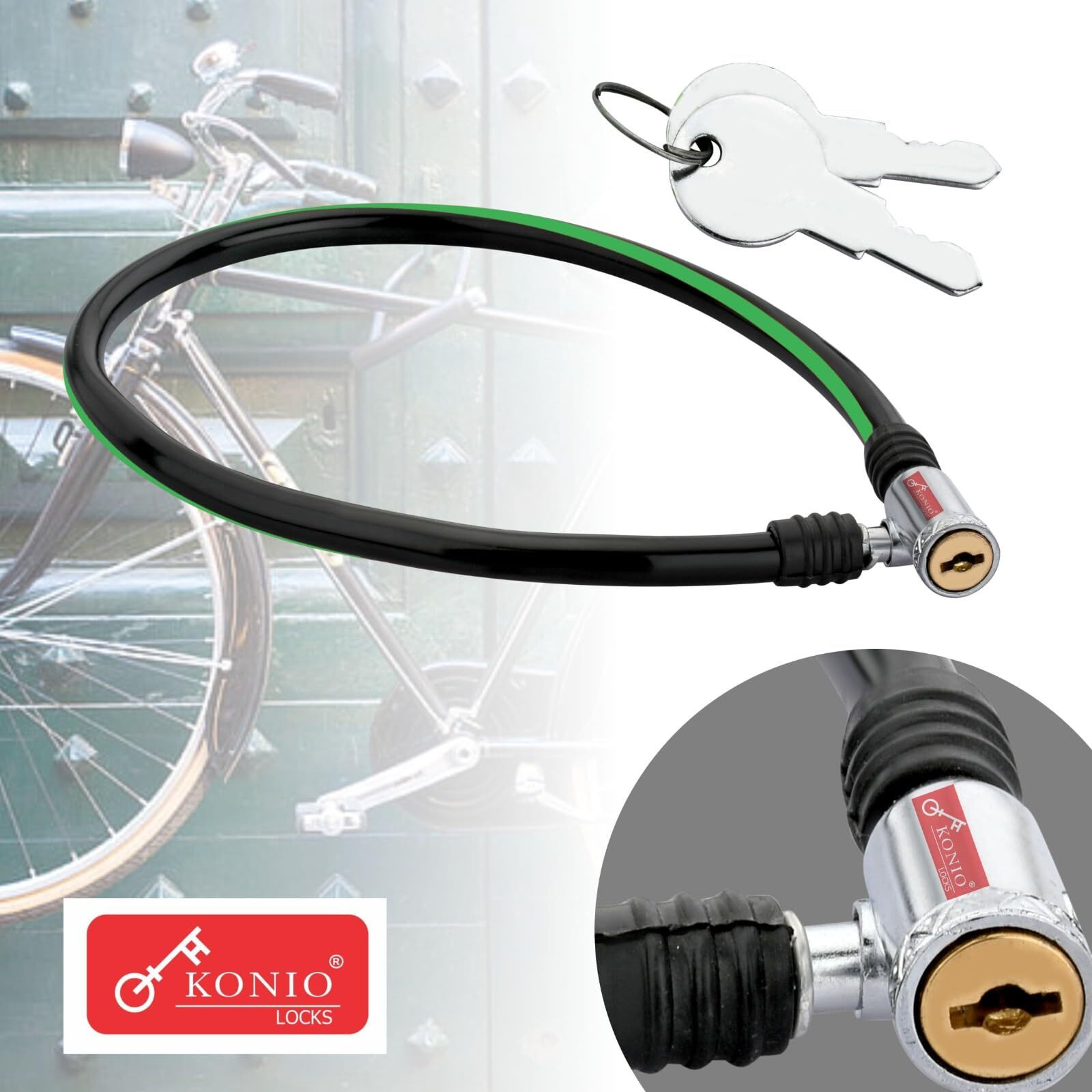 KONIO Heavy Duty Helmet Lock Anti-Theft Multipurpose Iron Cable Safety Lock (Green Line)