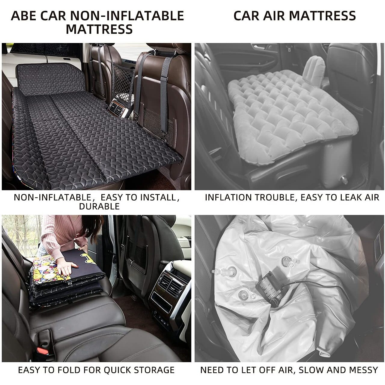 ABE Faux Leather Non-Inflatable Car Mattress,Double-Sided Folding Car Bed Mattress Suv,Portable Suv Mattress, Car Camping Mattress Back Seat,Car Travel Camping Mattress For Sleeping (Amy Bunny)
