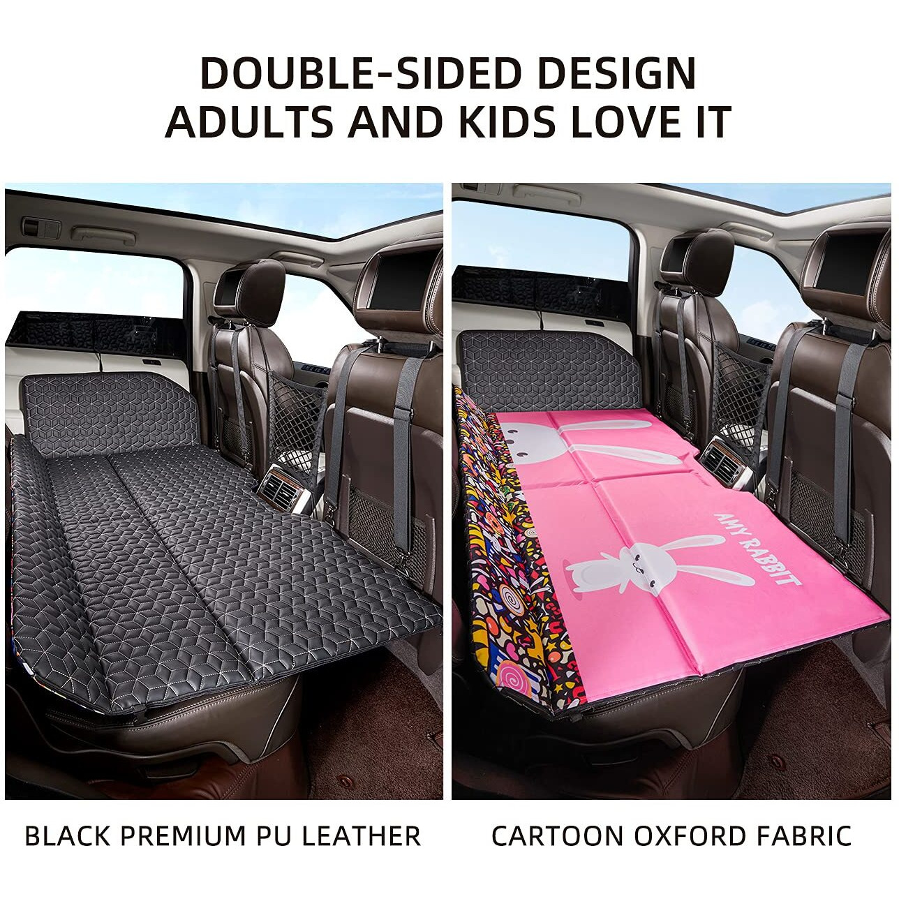 ABE Faux Leather Non-Inflatable Car Mattress,Double-Sided Folding Car Bed Mattress Suv,Portable Suv Mattress, Car Camping Mattress Back Seat,Car Travel Camping Mattress For Sleeping (Amy Bunny)