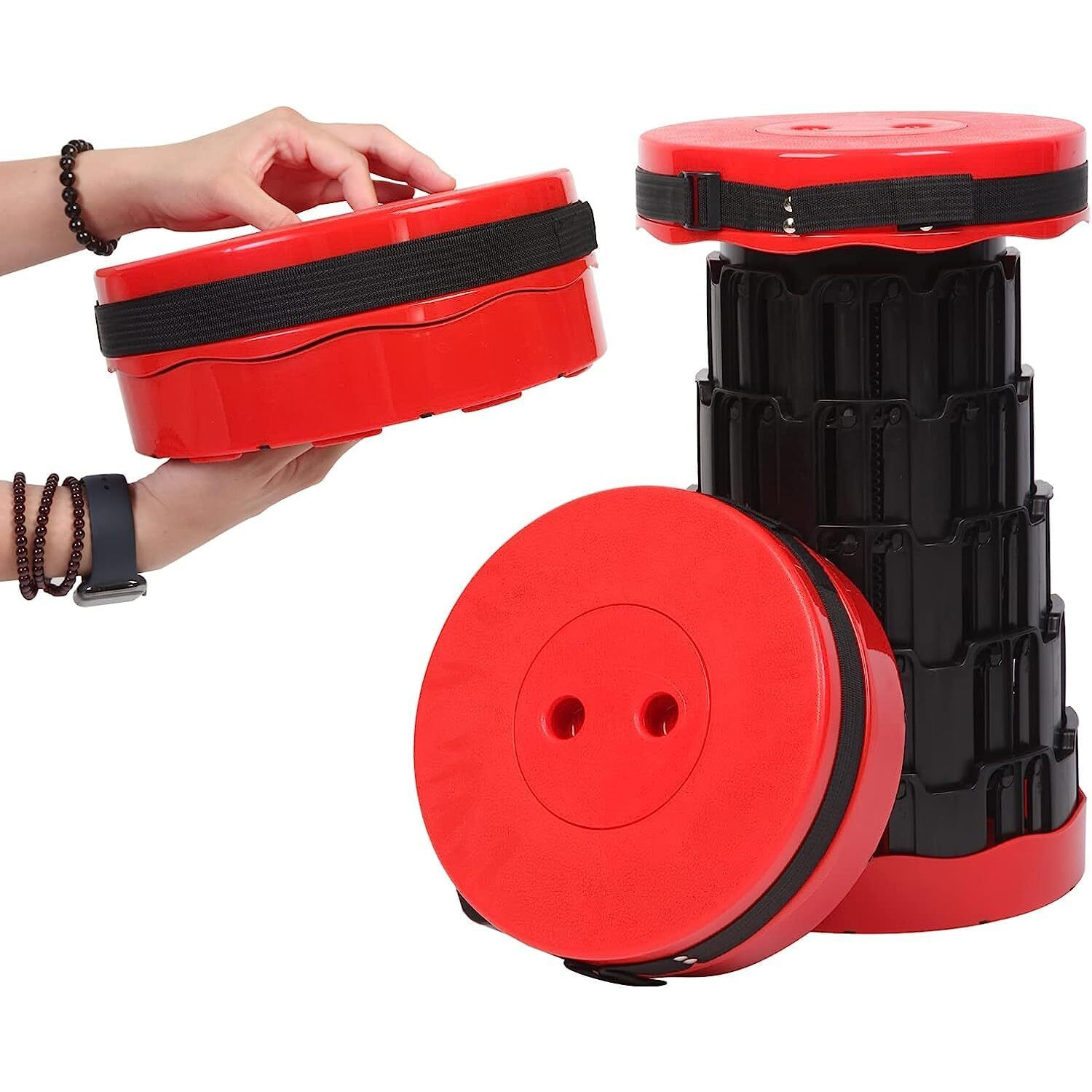 RATAVA Folding Outdoor Portable Stool, Lightweight Heavy Duty Camping Fishing Hiking Picnic Garden BBQ stool Mountaineering House-Using Recreation Easy to Carry, Heavy Material (Red, 1pc)