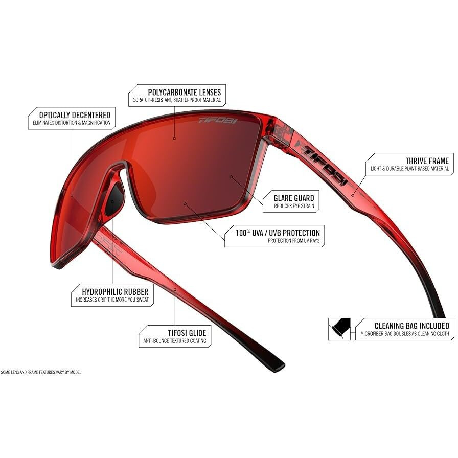 Tifosi Optics Sanctum Sport Sunglasses, Lightweight and Durable, UVA UVB Protection- Crystal Red Fade (Smoke Red Mirror)
