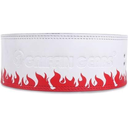 GRIFFIN GEARS Powerlifting Lever Gym White Buckle With Red Fire Belt Power 10MM Extreme Heavy Duty Genuine Leather Belts-Squats Deadlifts Bodybuilding Weight Lifting IPF Strongman for Men(XL-44 -50 )