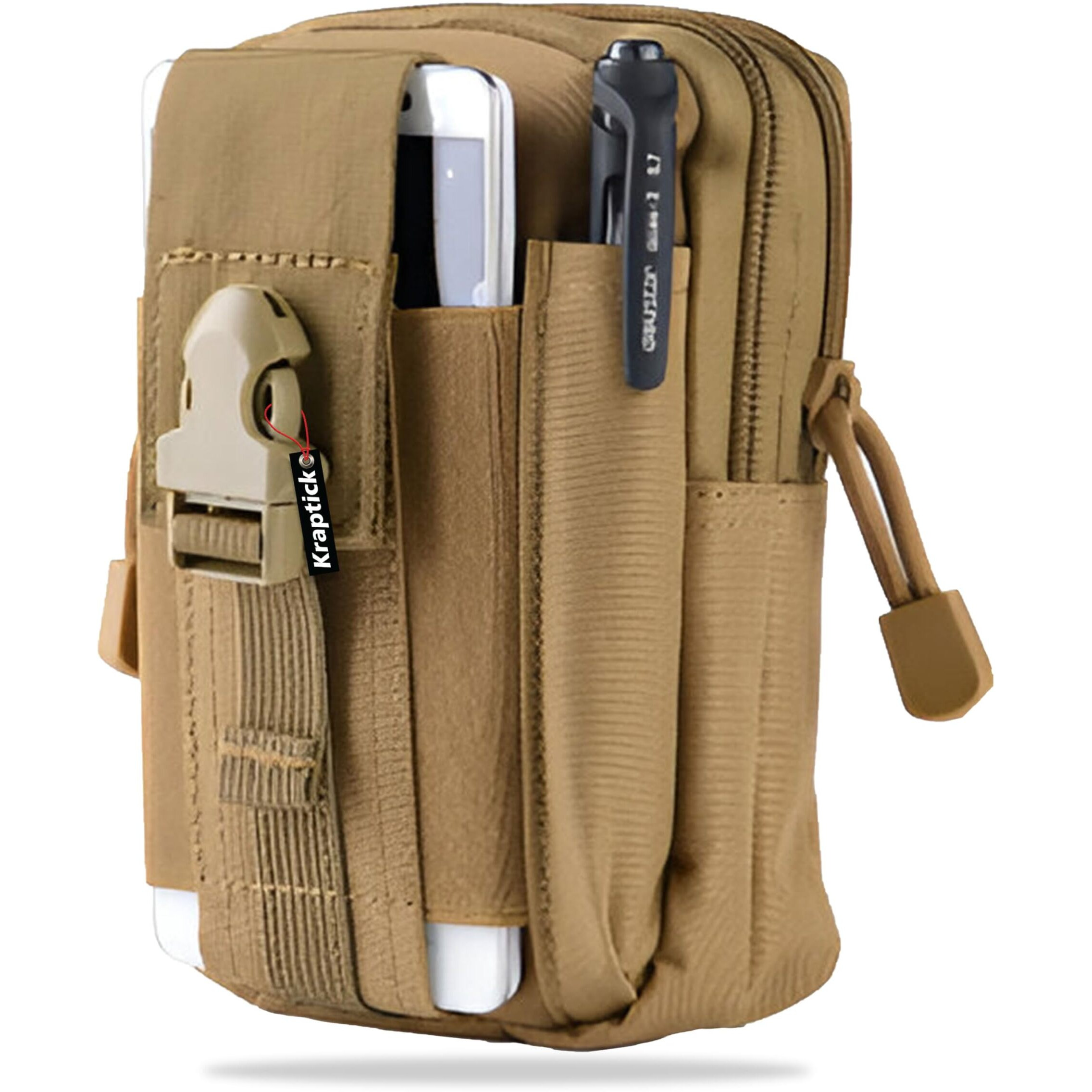 Kraptick Multi-Purpose Water Resistant Waist Bag with Dual Compartment, Waist Bag Mobile Phone Holder, Waist Pack for Men, Women Camping Hiking Pouch (Beige & Black) (Combo of 2)