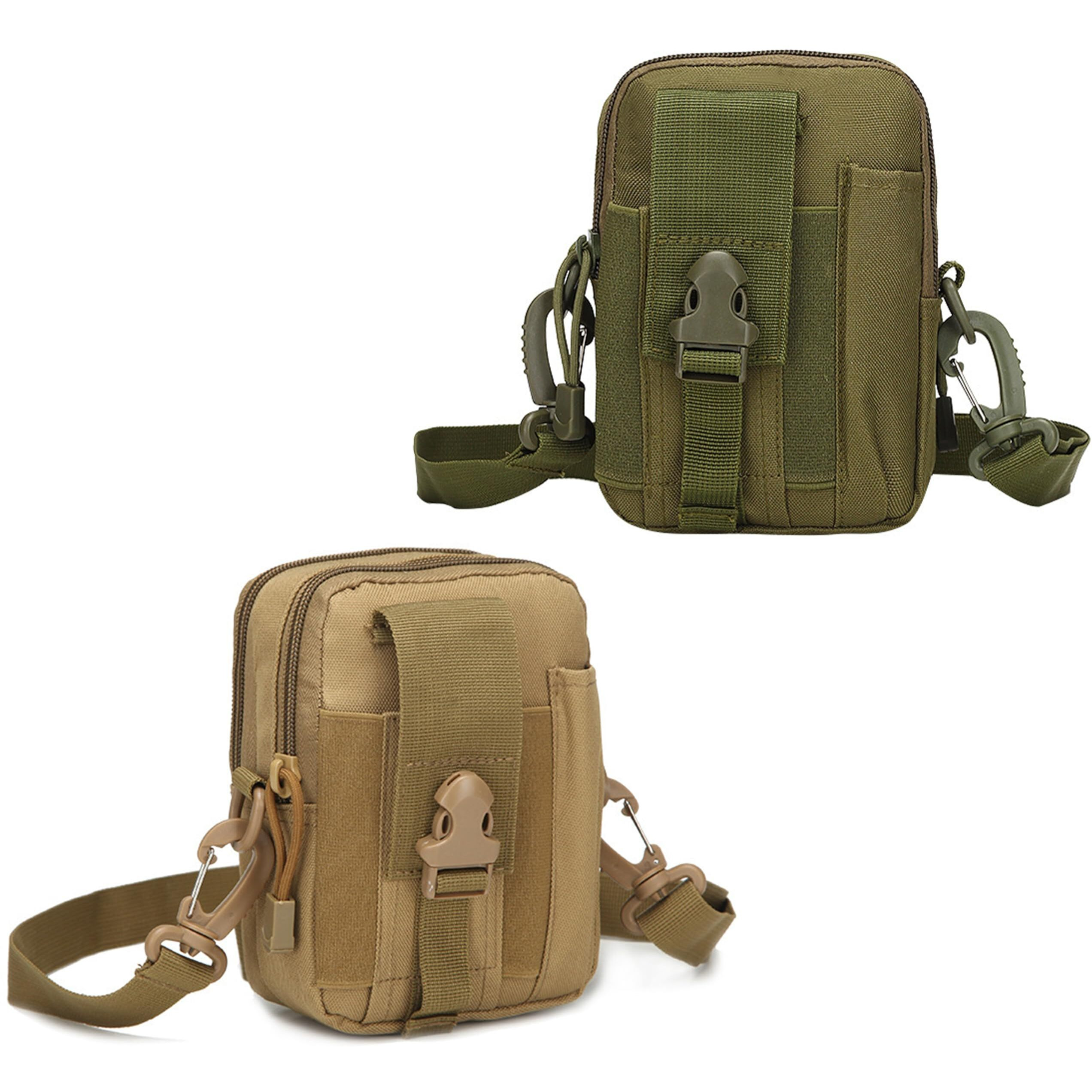 Kraptick Multi-Purpose Water Resistant Waist Bag with Dual Compartment, Waist Bag Mobile Phone Holder, Waist Pack for Men, Women Camping Hiking Pouch (Army Green & Beige) (Combo of 2)