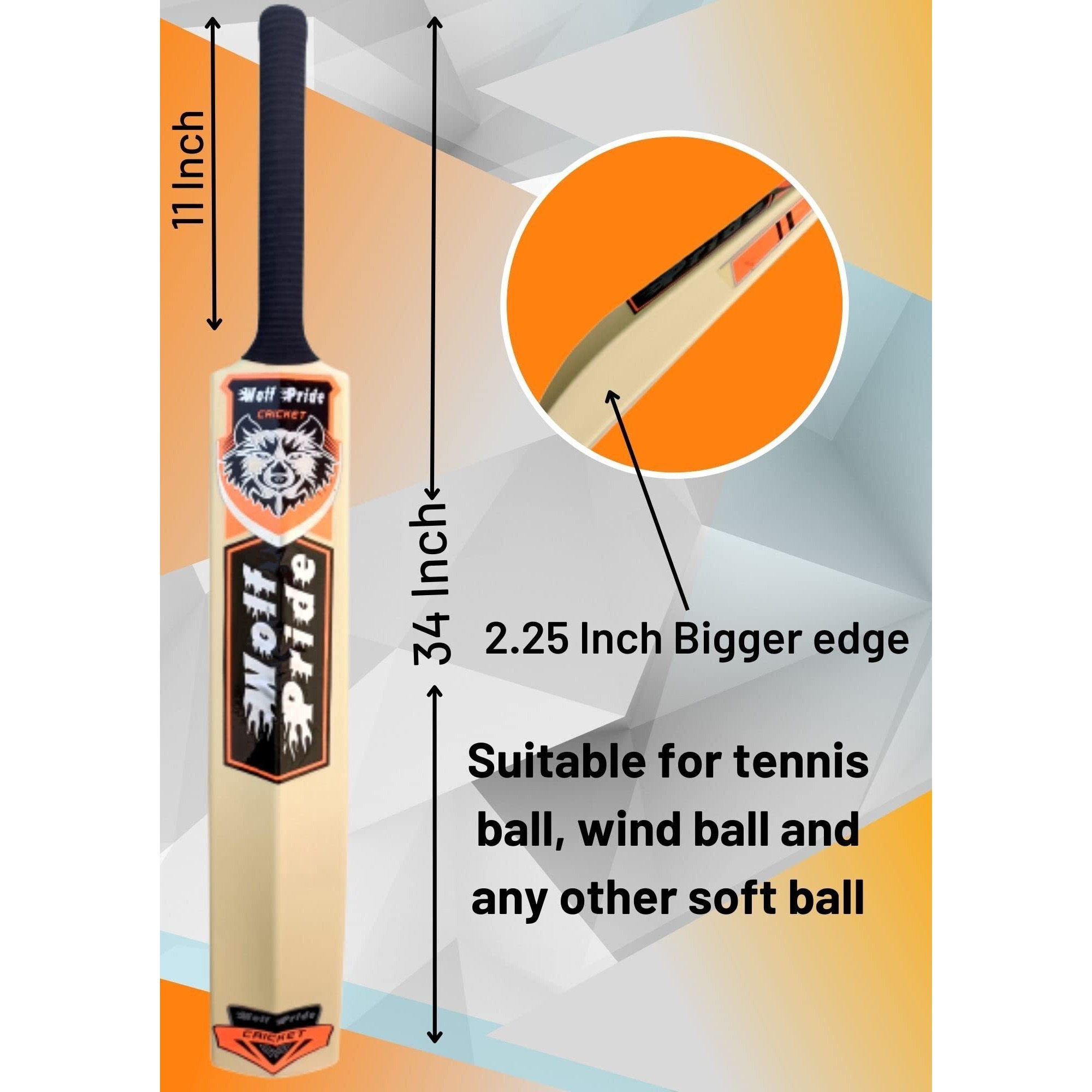 Wild Heavy Duty Premium Plastic Cricket Bat for All Age Groups-Kids Girls Boys Girls Adults ((Full Size (34 X 4.5  Ivory), WP Orange & Black Grip)