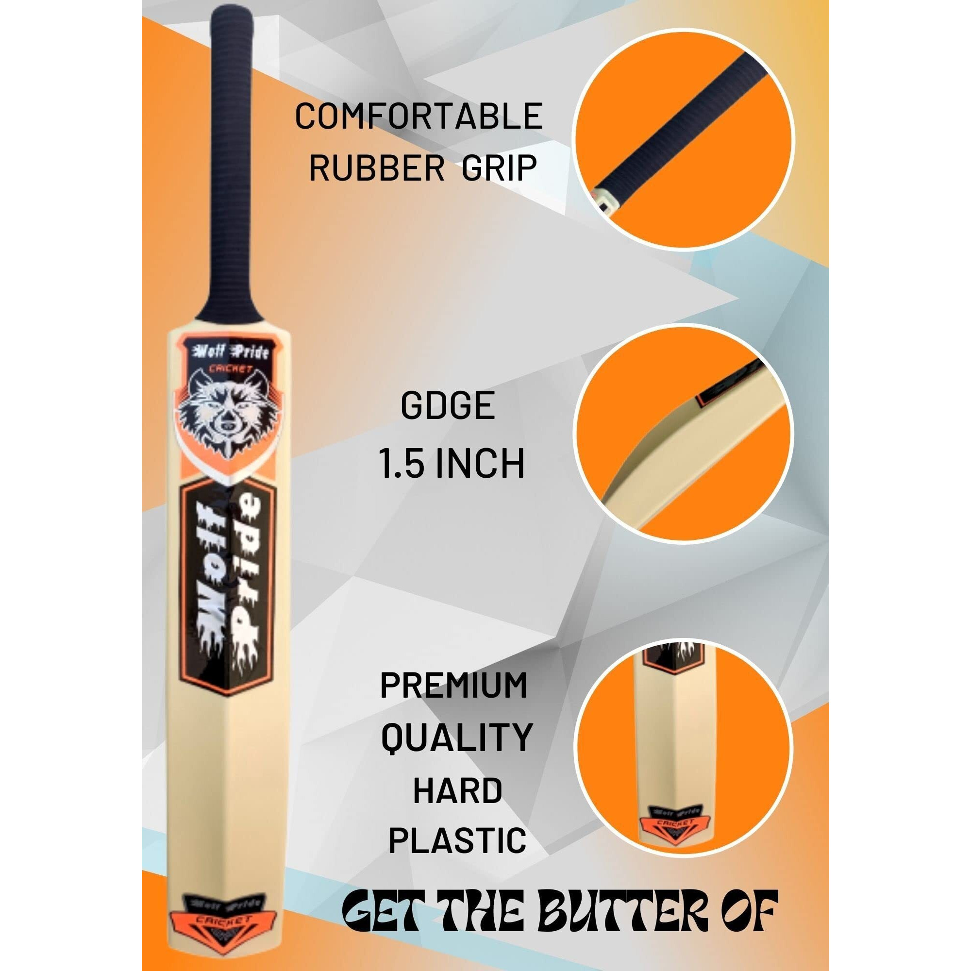 Wild Heavy Duty Premium Plastic Cricket Bat for All Age Groups-Kids Girls Boys Girls Adults ((Full Size (34 X 4.5  Ivory), WP Orange & Black Grip)