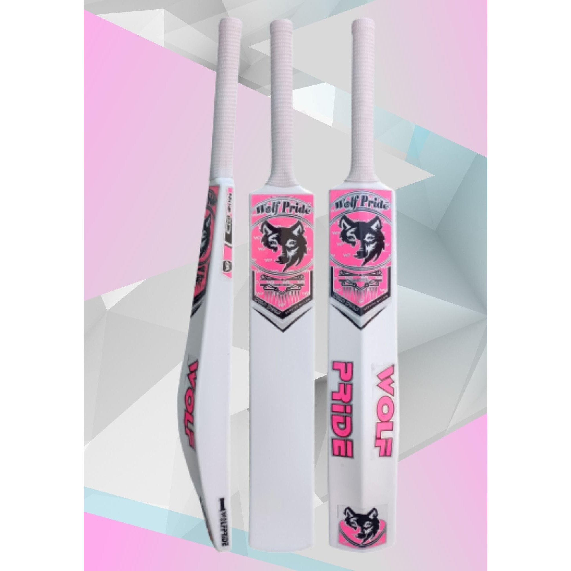 Wild Heavy Duty Premium Plastic Cricket Bat for All Age Groups-Kids Girls Boys Girls Adults ((Full Size (34 X 4.5  White), Wild Pink Sticker & White)