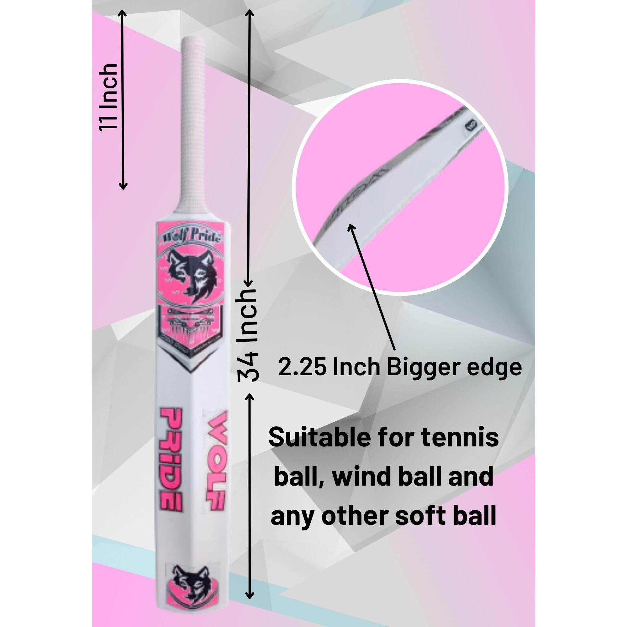 Wild Heavy Duty Premium Plastic Cricket Bat for All Age Groups-Kids Girls Boys Girls Adults ((Full Size (34 X 4.5  White), Wild Pink Sticker & White)