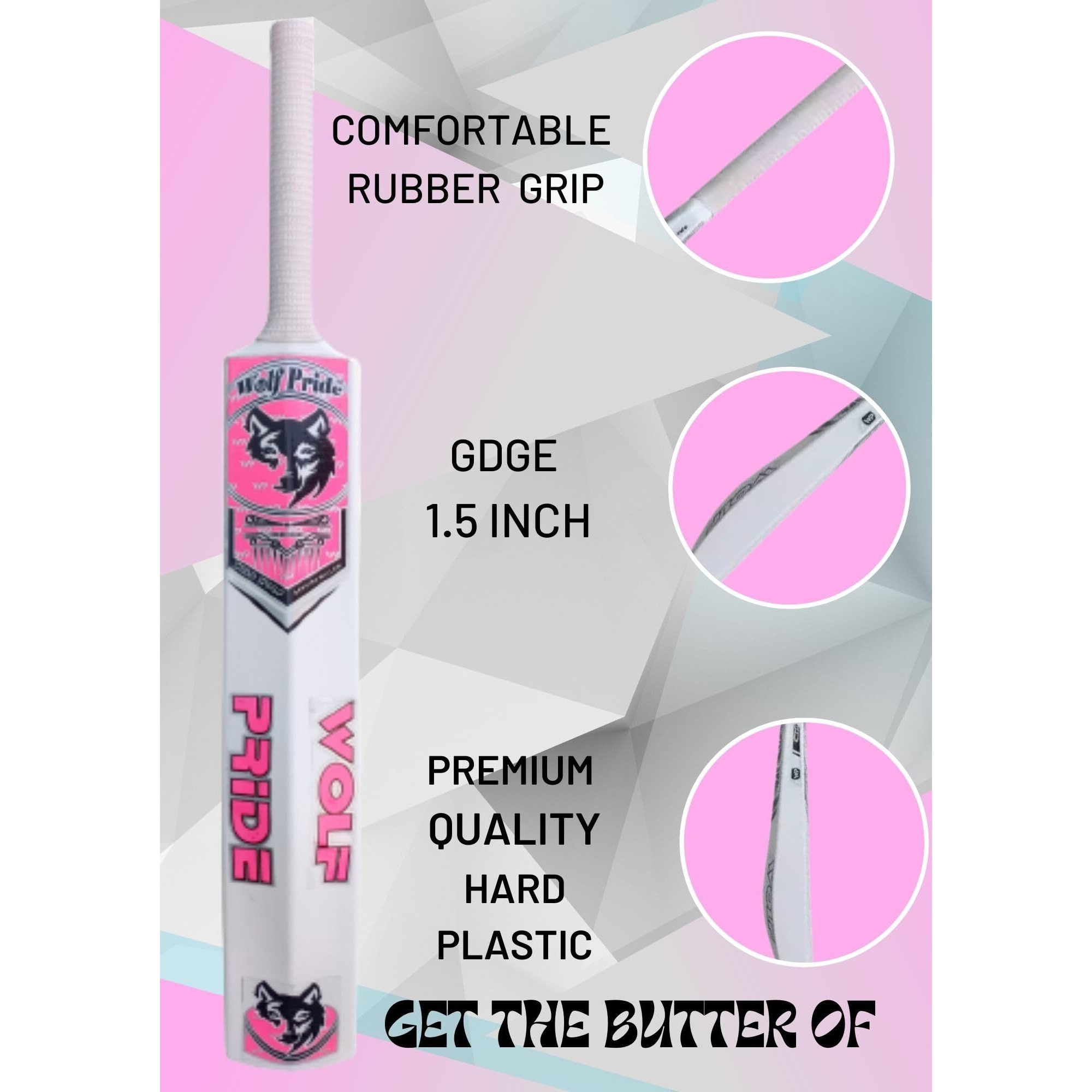 Wild Heavy Duty Premium Plastic Cricket Bat for All Age Groups-Kids Girls Boys Girls Adults ((Full Size (34 X 4.5  White), Wild Pink Sticker & White)