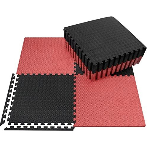 SIGNATRON Exercise Puzzle Gym Mat Interlocking Foam Mats EVA Foam Floor Tiles with Protective Flooring for Gym Equipment Workouts (Red Black, 9 Tiles - 36 Square Feet)