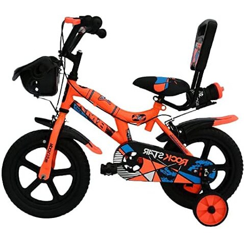 ROCKSTAR 14 inch Sports Kids Cycle for Boys & Girls 3 to 5 Years with Training Wheels (Orange)