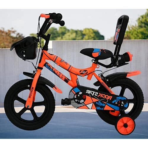 ROCKSTAR 14 inch Sports Kids Cycle for Boys & Girls 3 to 5 Years with Training Wheels (Orange)