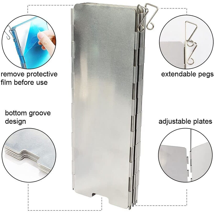 NEAR STOP 10 Plates Foldable Camping Stove Windshield, Outdoor Camping Cooker Wind Screen for Cooking and Picnic