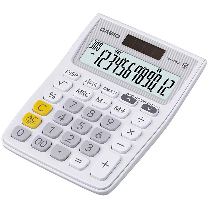 Casio MJ-12VCb-WE 300 Steps Check & Correct Colourful Desktop Calculator (White)