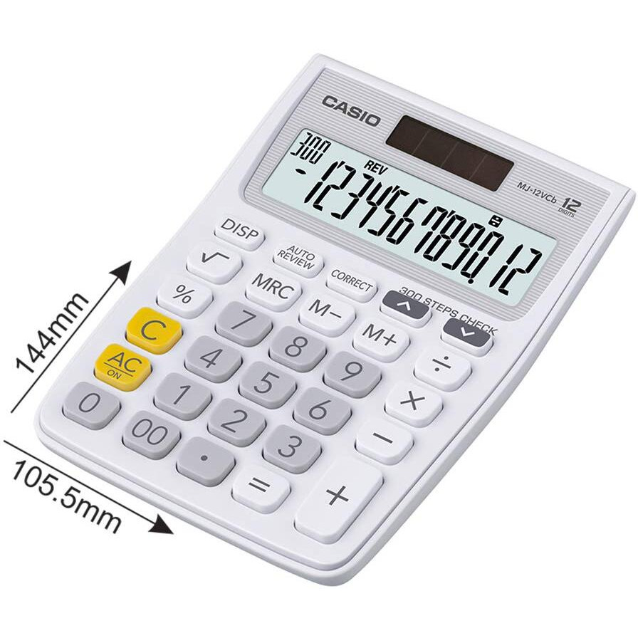 Casio MJ-12VCb-WE 300 Steps Check & Correct Colourful Desktop Calculator (White)