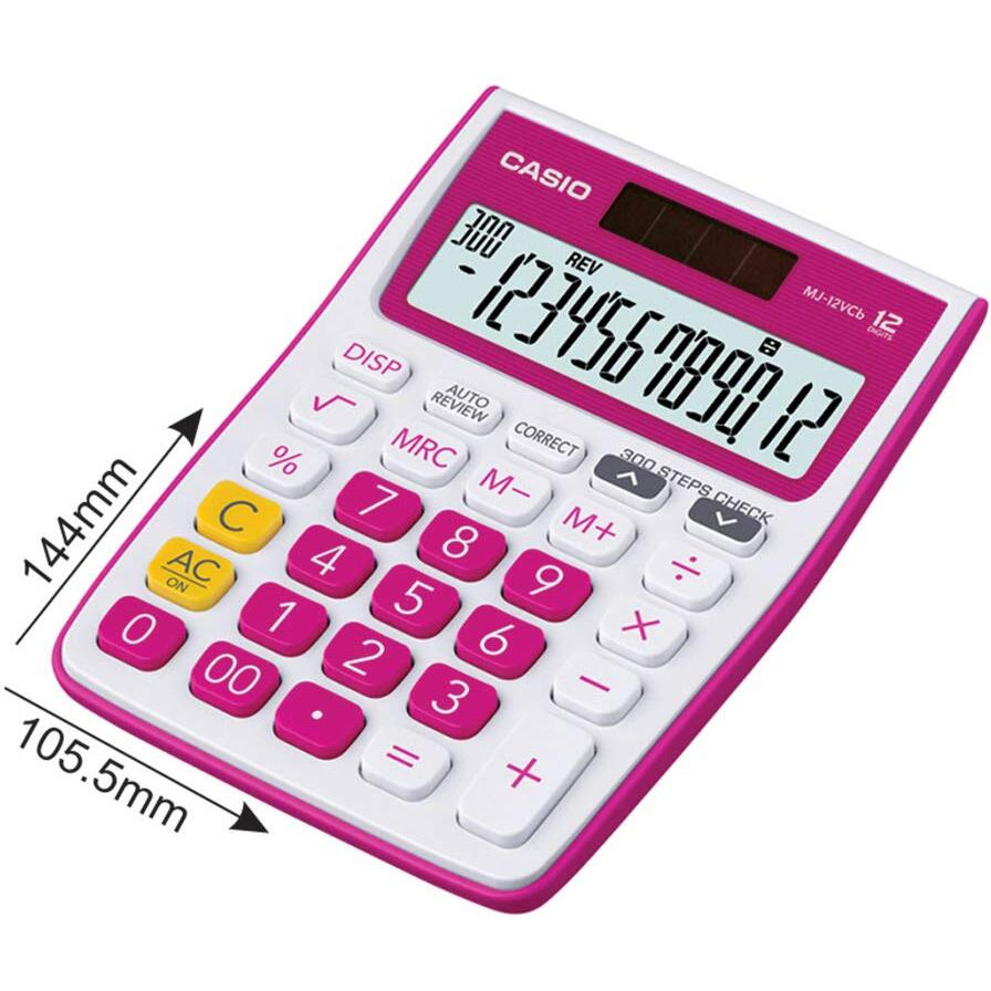 Casio MJ-12VCb-RD 300 Steps Check & Correct Colourful Desktop Calculator (White and Pink)