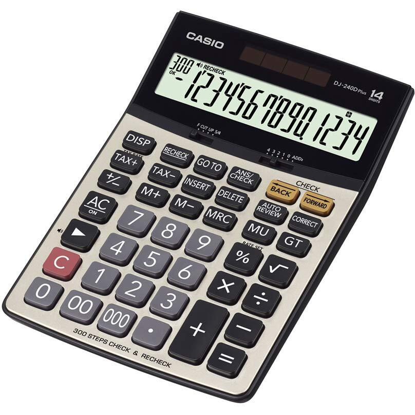 Casio DJ-240D Plus 300 Steps Check and Correct Premium Desktop Calculator with Metallic faceplate & Bigger Screen/Keys (14 Digit)
