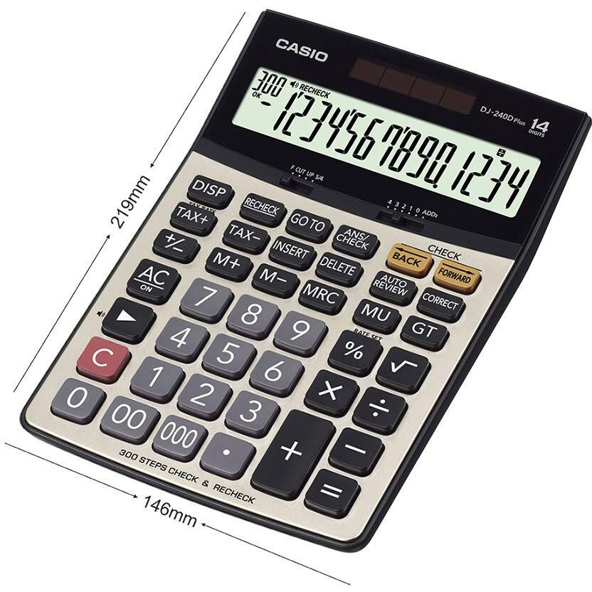 Casio DJ-240D Plus 300 Steps Check and Correct Premium Desktop Calculator with Metallic faceplate & Bigger Screen/Keys (14 Digit)