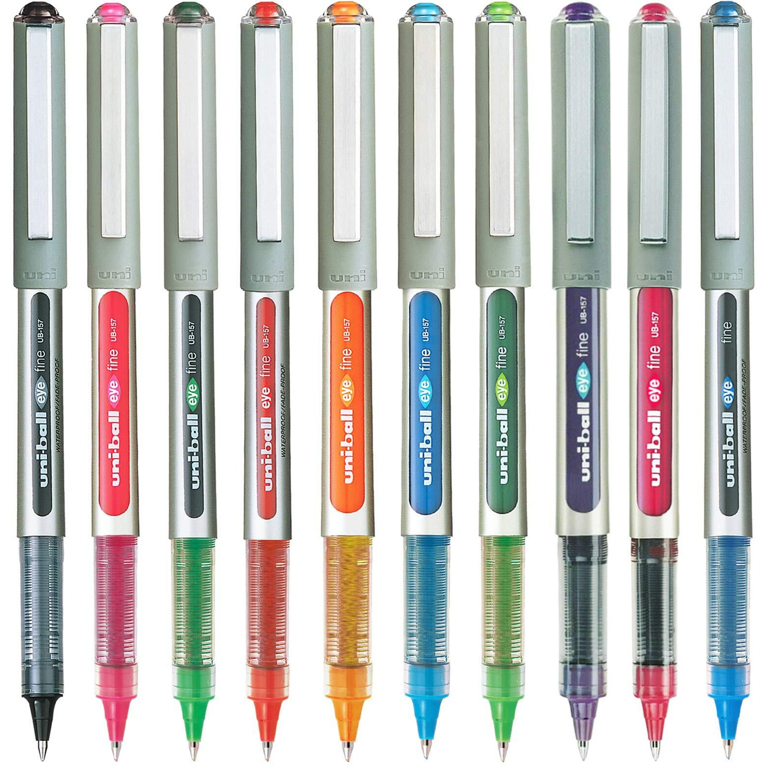 uni-ball Eye UB157 0.7mm Roller Ball Pen | Multicolor Ink, Pack of 10