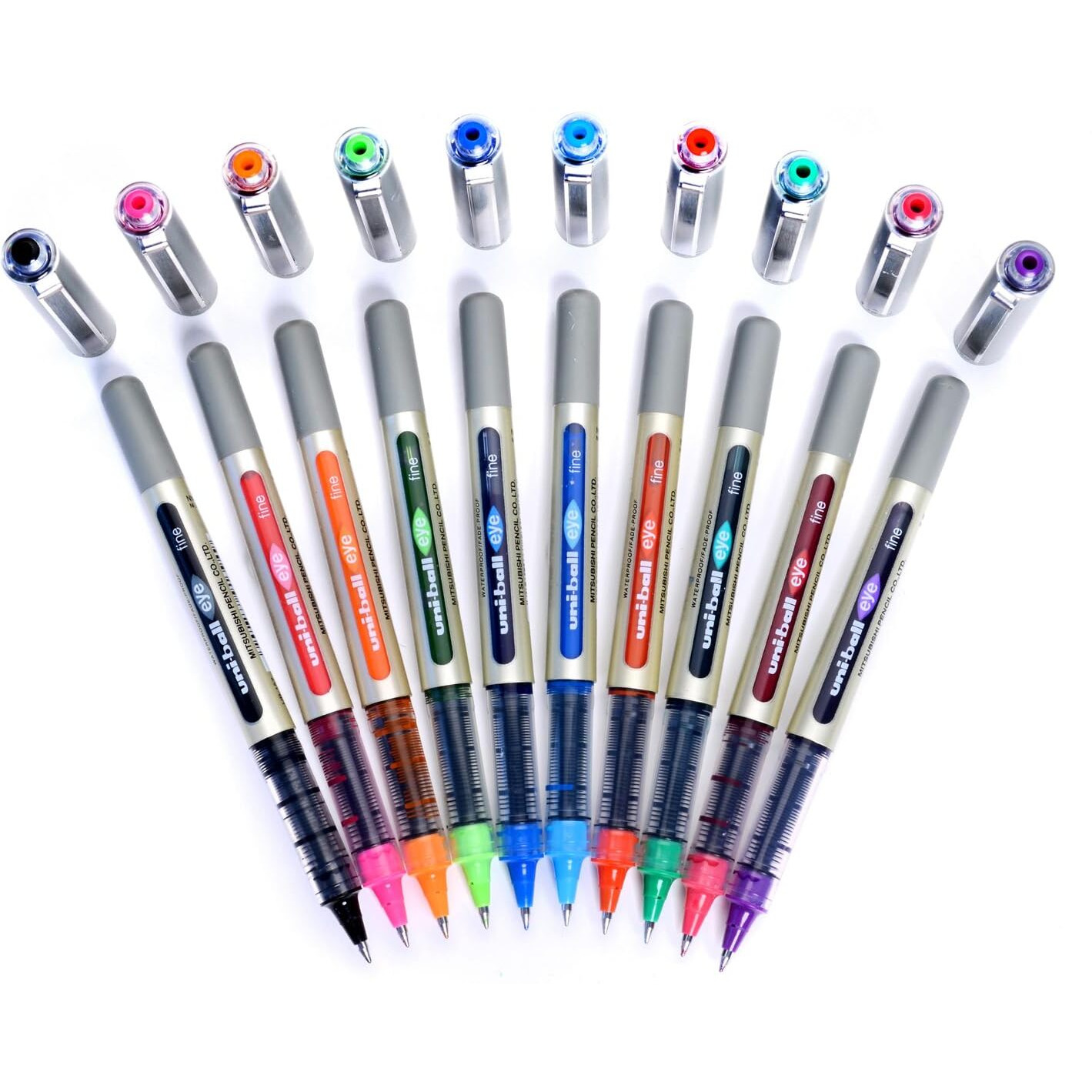 uni-ball Eye UB157 0.7mm Roller Ball Pen | Multicolor Ink, Pack of 10