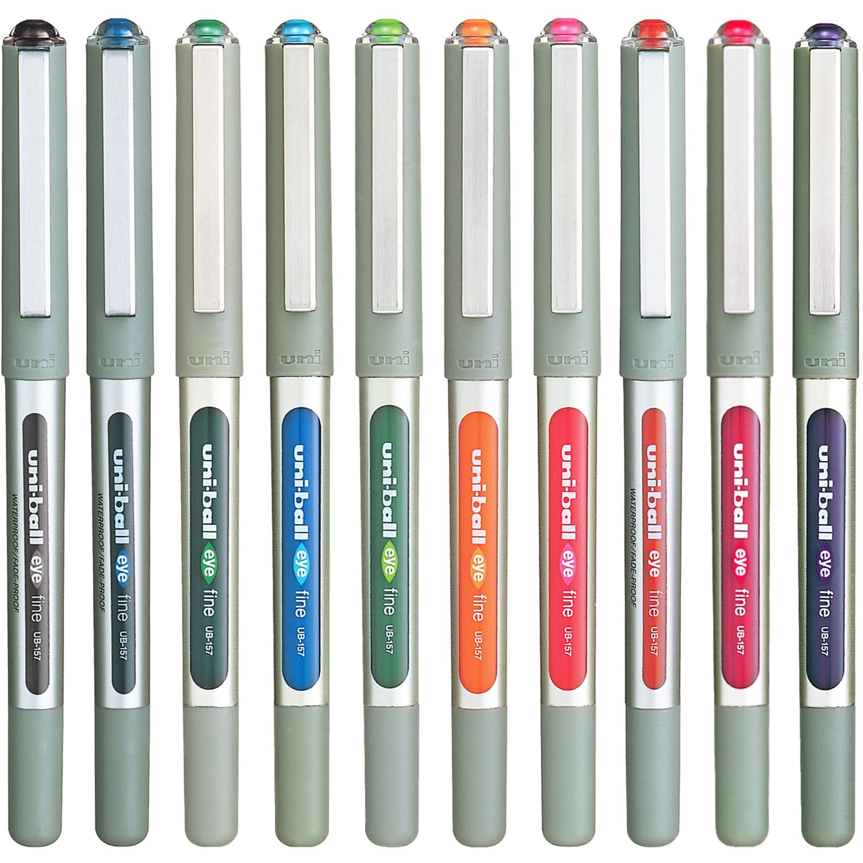 uni-ball Eye UB157 0.7mm Roller Ball Pen | Multicolor Ink, Pack of 10
