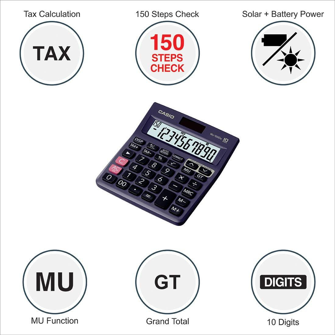 Casio MJ-100Da 150 Steps Check and Correct Desktop Calculator with Tax & GT Keys & On Display Indication of Active Constant (K)