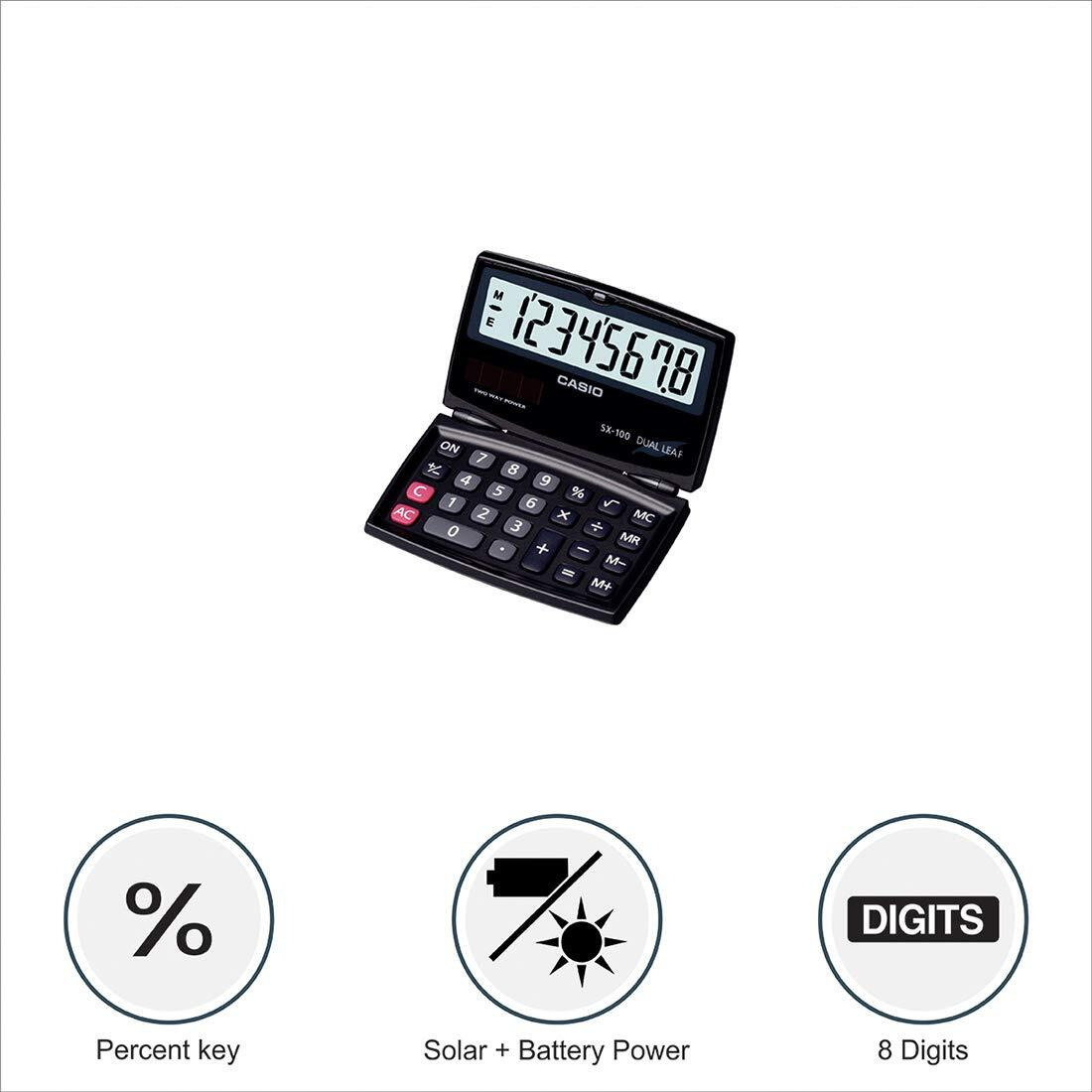 Casio SX-100-W Portable Calculator with Foldable Design