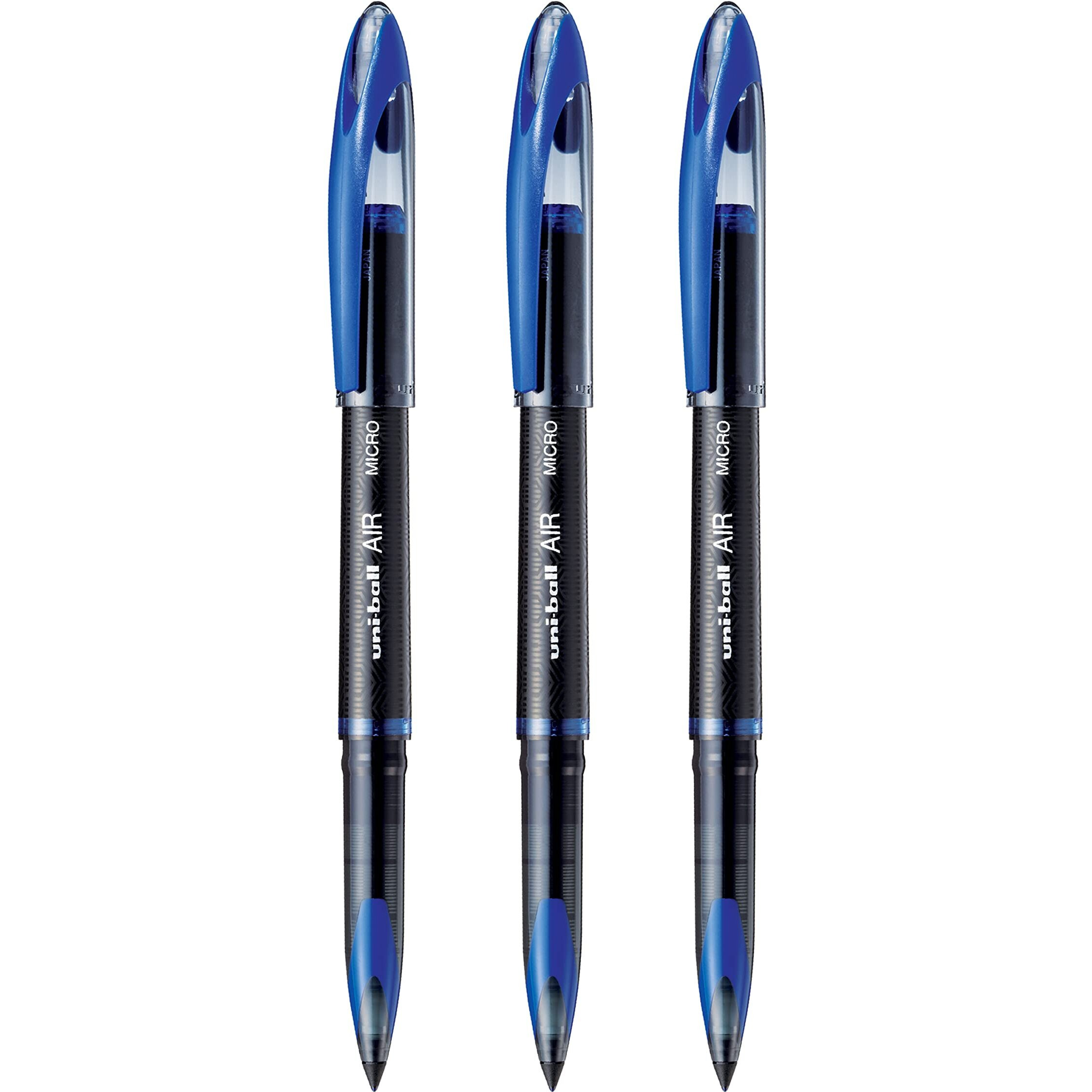 UNI-BALL Air UBA188M 0.5mm Roller Ball Pen | Waterproof Bold Ink | Water & Fade Resistant | Long Lasting Smudge Free Ink | School and Office stationery | Blue Ink, Pack of 3