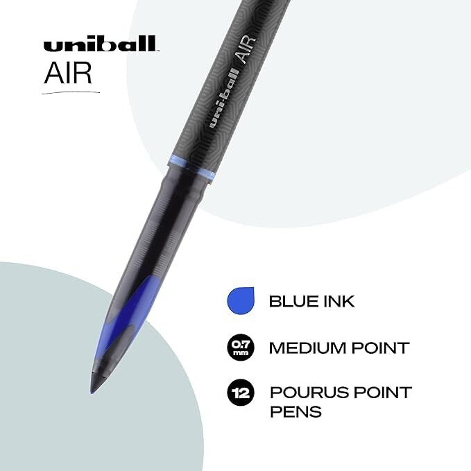 UNI-BALL Air UBA188M 0.5mm Roller Ball Pen | Waterproof Bold Ink | Water & Fade Resistant | Long Lasting Smudge Free Ink | School and Office stationery | Blue Ink, Pack of 3