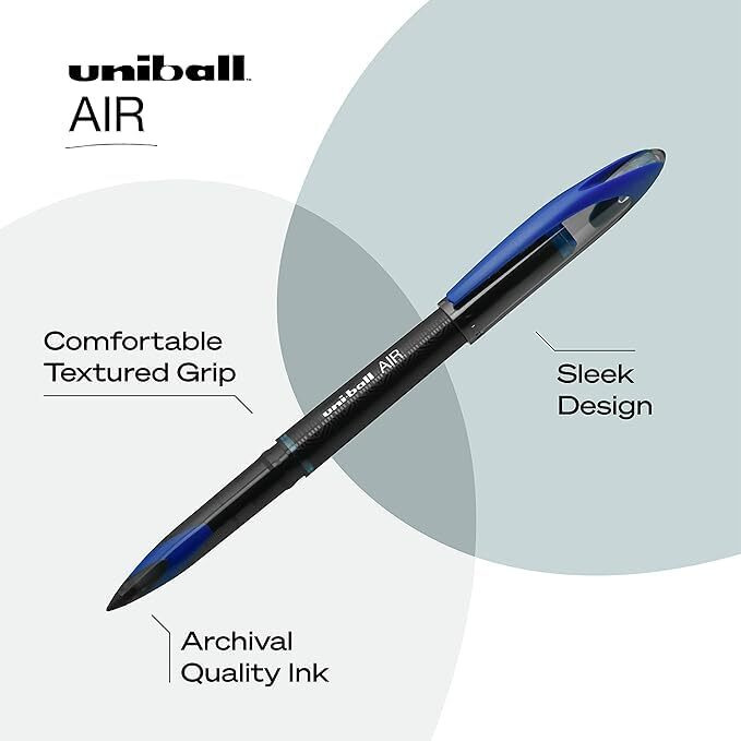 UNI-BALL Air UBA188M 0.5mm Roller Ball Pen | Waterproof Bold Ink | Water & Fade Resistant | Long Lasting Smudge Free Ink | School and Office stationery | Blue Ink, Pack of 3