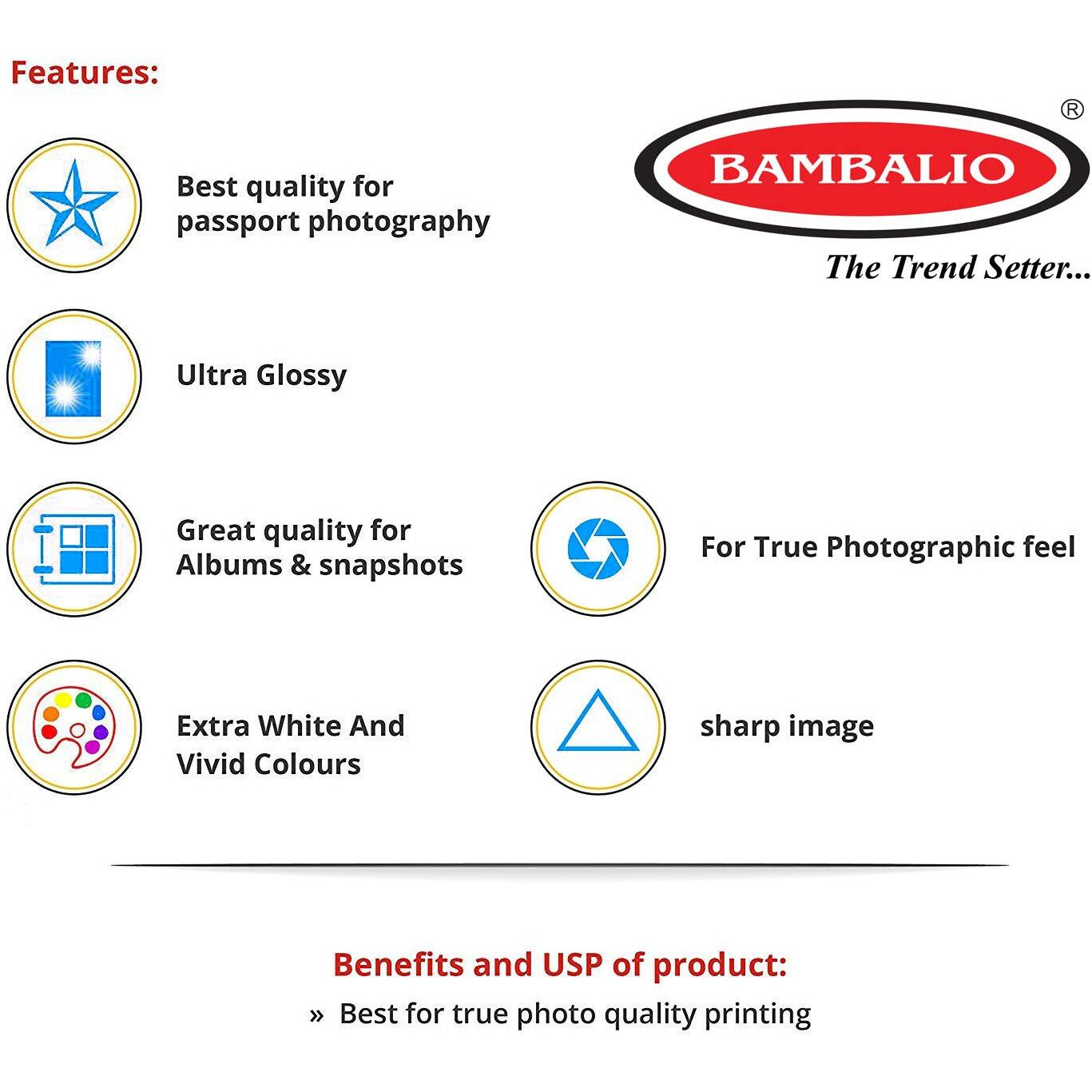 Bambalio BPG 180-50 (Classic) Glossy Photo Paper, 180 gsm, 50 Sheets A4 Size