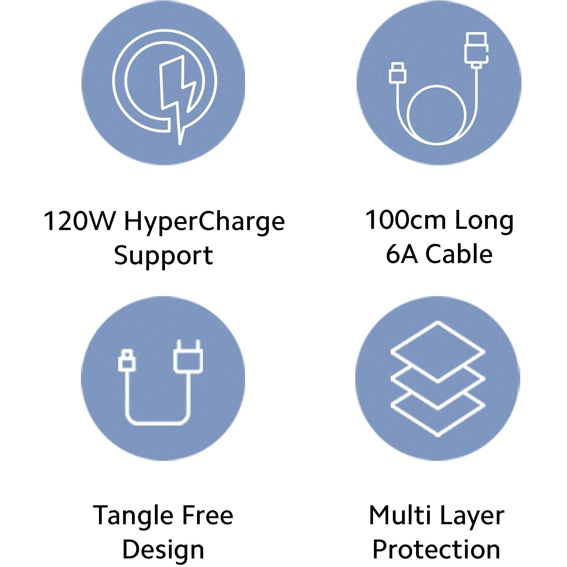 MI Xiaomi Hypercharge type C 100 cm Cable|Supports 120W, 67W fast charging|6Amp speed|Compatible for all smartphones,tablets, laptops|Supports all brands mobiles with fast charging capability