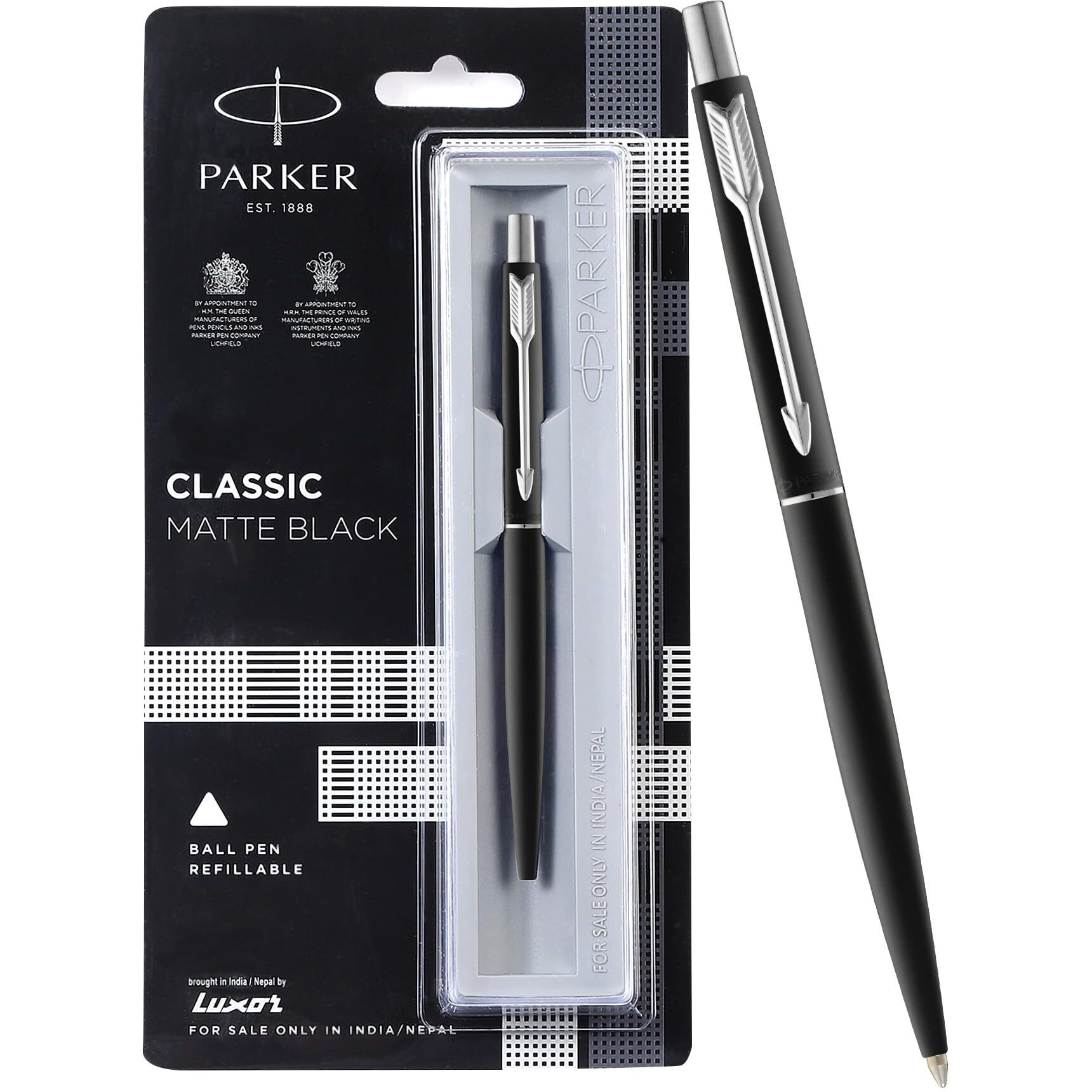 Parker Classic Matte Black Chrome Trim Ball Pen| Ink Color - Blue | Perfect For Professional Use | Elite Pen For Corporate Purposes
