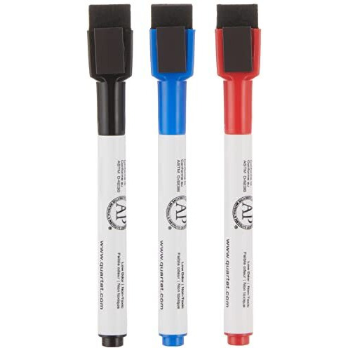 Quartet ReWritables Mini Dry-Erase Whiteboard Markers, Fine Tip, Assorted Ink Colours, Whiteboard Non-Permanent Markers with Magnetic Cap, School & Office Stationery, Pack of 3 (Multicolour)