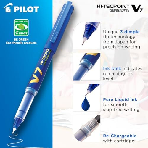Pilot V7 Hi-tecpoint Pen with cartridge system - 1 Blue, 1 Black Pen, 2 Blue cartridges, 2 Black cartridges